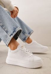 Białe Sneakersy VICES z Metaliczną Wstawką Perforacją i Gwiazdą Edanatia. Białe obuwie sportowe damskie Born2be, z jeansu, bez zapięcia. Za 109.99 zł.