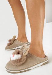 Ciemnobeżowe Kapcie Orike. Brązowe kapcie damskie Born2be, z weluru. Za 29.99 zł.