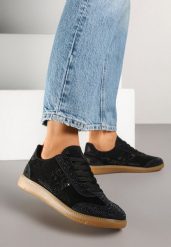 Czarne Sneakersy na Kauczukowej Podeszwie z Cyrkoniami Amondelle. Czarne obuwie sportowe damskie Born2be, z jeansu, bez zapięcia. Za 89.99 zł.