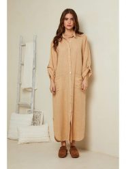 Rodier Lin Lniana sukienka w kolorze beżowym rozmiar: XL/XXL. Brązowe sukienki damskie Rodier Lin, bez wzorów, ze lnu, bez ramiączek. Za 211.95 zł.