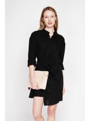 ASSUILI Lniana sukienka w kolorze czarnym rozmiar: 42. Czarne sukienki damskie Assuili, bez wzorów, ze lnu, bez ramiączek. Za 130.99 zł.