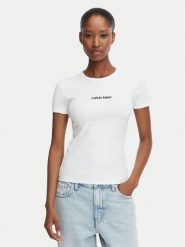Calvin Klein Jeans T-Shirt LV047G816G Biały Slim Fit. Białe t-shirty damskie Calvin Klein Jeans, xl, bez wzorów, z bawełny, bez kołnierzyka. Za 229.99 zł.