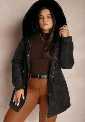 Czarna Kurtka Parka Nylonowa Mivo. Czarne kurtki damskie Renee, plus size, bez wzorów, z futra, bez kaptura. Za 219.99 zł.