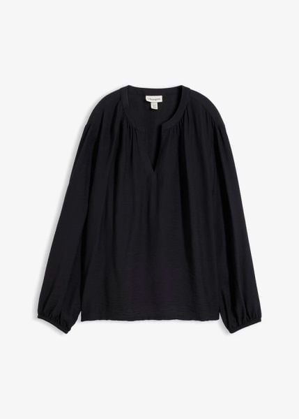 Bluzka tunikowa z mieszanki wiskozy. Czarne bluzki damskie bonprix, bez wzorów, z wiskozy, bez kołnierzyka, bez ramiączek. Za 109.99 zł.