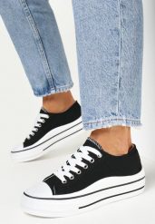 Czarne Trampki przed Kostkę na Płaskiej Podeszwie Nerya. Czarne obuwie sportowe casual damskie Born2be, na lato, z gumy, przed kostkę, bez zapięcia. Za 84.99 zł.