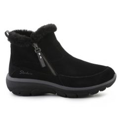 Buty Skechers Easy Going Cool Zip! 167862-BLK czarne. Czarne botki damskie z materiału, biznesowe, bez obcasa, bez zapięcia. Za 517.53 zł.