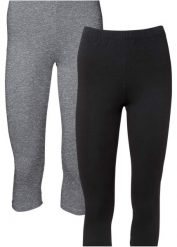 Legginsy rybaczki (2 pary). Szare legginsy damskie bonprix, bez wzorów. Za 79.99 zł.