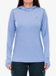 Bluza damska z kapturem Fjallraven Abisko Sun-hoodie. Niebieskie bluzy damskie Fjällräven, na lato, s, bez wzorów, z materiału, z kapturem. Za 390.49 zł.