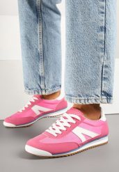 Fuksjowe Sneakersy Ozdobione Geometrycznym Wzorem Teroti. Czerwone obuwie sportowe damskie Born2be, z jeansu, bez zapięcia. Za 44.99 zł.