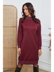 So Cachemire Sukienka dzianinowa "Linoa" w kolorze bordowym rozmiar: S. Czerwone sukienki damskie So Cachemire, bez wzorów, z dzianiny, bez ramiączek. Za 174.84 zł.