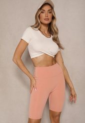 Pomarańczowe Szorty Kolarki High Waist Ellisovia. Brązowe szorty damskie Renee, bez wzorów, z podwyższonym stanem. Za 24.99 zł.