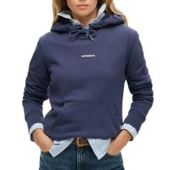 Jednokolorowa bluza z kapturem damska Superdry. Niebieskie bluzy damskie Superdry, m, bez wzorów, z bawełny, z kapturem. Za 317.90 zł.