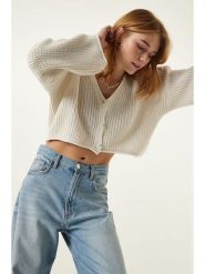 Happiness Istanbul Kardigan w kolorze kremowym rozmiar: onesize. Brązowe kardigany damskie Happiness Istanbul, bez wzorów, ze splotem. Za 60.99 zł.