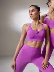 4F Biustonosz treningowy ze średnim wsparciem damski - różowy S. Czerwone biustonosze sportowe damskie 4F, bez wzorów, z gumy. Za 129.99 zł.