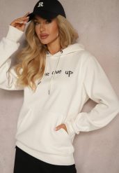 Beżowa Bluza z Dodatkiem Bawełny Wykończona Kapturem i Napisem Evillas. Brązowe bluzy damskie Renee, xl, bez wzorów, z bawełny, z kapturem. Za 49.99 zł.
