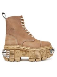 NEW ROCK Botki M-WALL083C-C18 Brązowy. Brązowe botki damskie NEW ROCK, ze skóry, rockowe, bez obcasa, na koturnie, bez zapięcia. Za 1,699.00 zł.