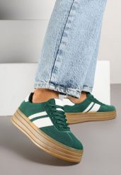 Zielone Sneakersy w Stylu Klasycznych Tenisówek z Ozdobnymi Paskami Dellien. Zielone obuwie sportowe damskie Born2be, z jeansu, bez zapięcia, tenisowe. Za 79.99 zł.