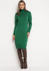 Zielona Sweterkowa Sukienka Wełniana Midi z Golfem Doulcetta. Zielone sukienki damskie Born2be, bez wzorów, z wełny, klasyczne, bez ramiączek. Za 99.99 zł.