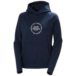 Bluza damska Helly Hansen Core Graphic. Niebieskie bluzy damskie Helly Hansen, na lato, s, bez wzorów, z bawełny, z kapturem. Za 392.00 zł.