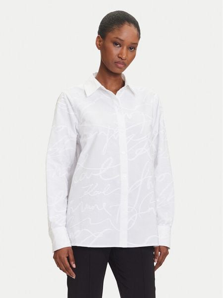KARL LAGERFELD Koszula A3W11021 Biały Regular Fit. Białe koszule damskie KARL LAGERFELD, bez wzorów, z bawełny, bez kołnierzyka, bez ramiączek. Za 499.99 zł.