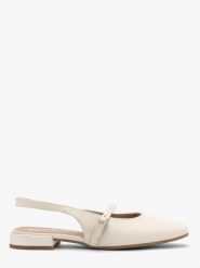 Kremowe czółenka slingback AUDREY. Białe czółenka damskie Ryłko, bez wzorów, z materiału, bez obcasa, na płaskiej podeszwie. W wyprzedaży za 299.99 zł.