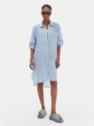 Seafolly Koszula Crinkle 55536-CU Błękitny Relaxed Fit. Niebieskie koszule damskie Seafolly, xs, bez wzorów, z bawełny, bez kołnierzyka, bez ramiączek. Za 429.99 zł.