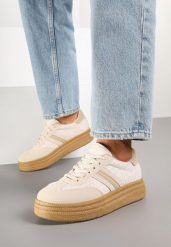 Ciemnobeżowe Sneakersy Kultowe Tenisówki na Grubej Podeszwie Gonelis. Brązowe obuwie sportowe damskie Renee, z jeansu, bez zapięcia, tenisowe. Za 89.99 zł.