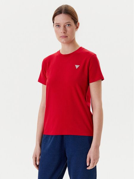 Guess Jeans T-Shirt W4YI10 J1314 Czerwony Regular Fit. Czerwone t-shirty damskie Guess Jeans, s, z aplikacjami, z bawełny, bez kołnierzyka. Za 79.99 zł.
