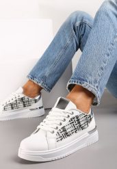 Biało-Szare Sneakersy z Przeplataną Wstawką Olimua. Szare obuwie sportowe damskie Renee, bez zapięcia. Za 69.99 zł.