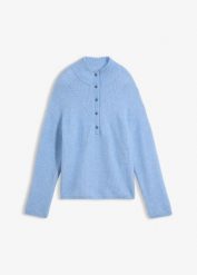 Sweter wełniany oversize z domieszką wełny alpaki. Niebieskie swetry klasyczne damskie bonprix, z wełny, bez kołnierzyka. Za 299.99 zł.