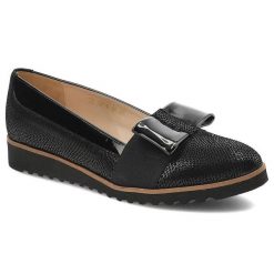 Czarne Półbuty Gamis Skórzane Buty Damskie. Czarne półbuty damskie GAMIS, z aplikacjami, ze skóry, bez obcasa, na platformie, bez zapięcia. Za 179.00 zł.