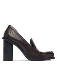 Tommy Hilfiger Półbuty Square Toe Heeled Loafer FW0FW09493 Brązowy ciemny. Brązowe czółenka damskie Tommy Hilfiger, bez wzorów, ze skóry, bez obcasa, na obcasie. Za 699.99 zł.