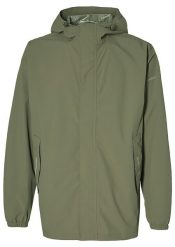 Kurtka przeciwdeszczowa na rower Hoga unisex, oliwkowa. Zielone kurtki damskie BASIL, m, bez wzorów, z materiału, bez kaptura. Za 419.90 zł.