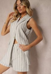 Szare Bermudy Szorty High Waist w Paski Vikitesa. Szare szorty damskie Renee, bez wzorów, z podwyższonym stanem. Za 74.99 zł.