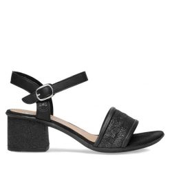 Sandały Rieker. Czarne sandały damskie Rieker, bez wzorów, bez obcasa, na słupku, bez zapięcia. Za 289.99 zł.