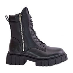 Ocieplane Botki Workery Damskie Z Eko Skóry Big Star MM274578 Czarne. Czarne botki damskie ze skóry, eleganckie, bez obcasa, na płaskiej podeszwie, bez zapięcia. Za 334.70 zł.