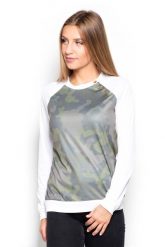 Bluza z Wzorzystym Przodem w Moro. Białe bluzy damskie Katrus, l, bez wzorów, z materiału, bez kaptura. Za 189.00 zł.