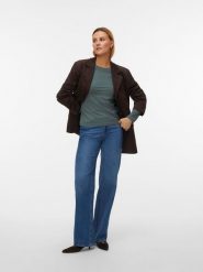 Vero Moda Koszulka w kolorze zielonym rozmiar: L. Zielone bluzki damskie Vero Moda, l, bez wzorów, z bawełny, bez kołnierzyka, bez ramiączek. Za 60.99 zł.