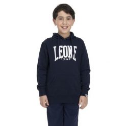 Bluza z bawełna z kaptur na czas wolny na co dzień. Niebieskie bluzy damskie LEONE 1947 APPAREL, bez wzorów, z bawełny, bez kaptura. W wyprzedaży za 89.72 zł.