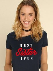 WOOOP Koszulka "Best Sister Ever" w kolorze granatowym rozmiar: XXL. Niebieskie bluzki damskie Wooop, xxl, bez wzorów, z bawełny, bez kołnierzyka, bez ramiączek. Za 52.67 zł.