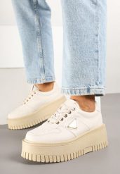 Beżowe Sneakersy na Karbowanej Platformie Feniora. Brązowe obuwie sportowe damskie Born2be, na lato, bez zapięcia. Za 99.99 zł.