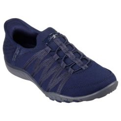 Buty sportowe Sneakersy damskie, Slip-ins: Breathe Easy - Roll With Me. Niebieskie obuwie sportowe casual damskie Skechers, z gumy, bez zapięcia. Za 379.99 zł.