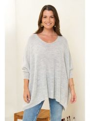 Curvy Lady Sweter w kolorze jasnoszarym rozmiar: 44/46. Szare swetry klasyczne damskie Curvy Lady, z asymetrycznym kołnierzem. Za 114.98 zł.