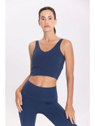 Onamaste Top sportowy w kolorze granatowym rozmiar: L/XL. Niebieskie koszulki sportowe damskie Onamaste, l, bez wzorów, z materiału, bez ramiączek, outdoorowe. Za 126.99 zł.