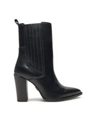 Bronx Botki New-Americana 34322-A Czarny. Czarne botki damskie Bronx, ze skóry, bez obcasa, na słupku, bez zapięcia. Za 619.99 zł.