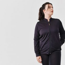 Bluza do biegania damska Kiprun Run 100 Dry. Czarne bluzy damskie KALENJI, m, bez wzorów, z elastanu, bez kaptura. Za 89.99 zł.