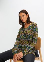 Bluzka shirtowa. Czarne bluzki damskie bonprix, bez wzorów, bez kołnierzyka, bez ramiączek. Za 102.99 zł.