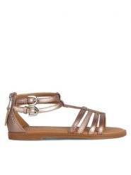 Geox Sandały Jr Karly J7235D 0NFHI C8013 M Złoty. Żółte sandały dziewczęce Geox, ze skóry, bez obcasa, bez zapięcia. Za 159.99 zł.