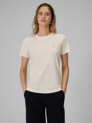4F T-shirt regular gładki damski - kremowy L. Brązowe t-shirty damskie 4F, l, bez wzorów, z bawełny, bez kołnierzyka. Za 49.99 zł.