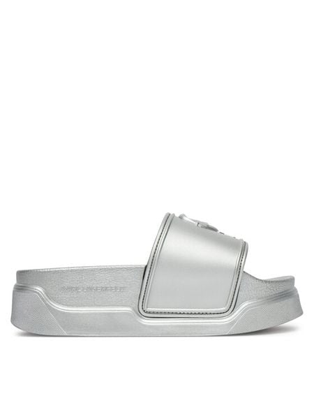 KARL LAGERFELD Klapki Kondominium KL88819 Srebrny. Szare klapki damskie KARL LAGERFELD, bez wzorów, z syntetyku, bez obcasa, bez zapięcia. Za 499.99 zł.